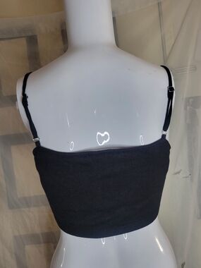 Black Ribbed Cropped Camisole with Adjustable Straps